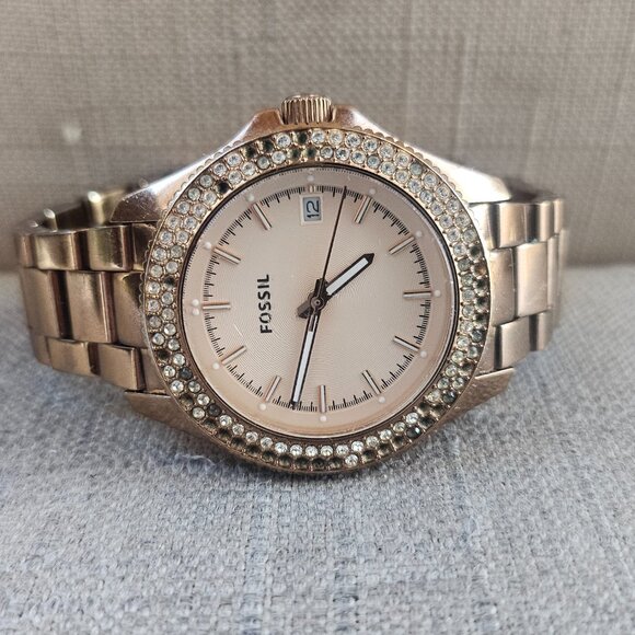 Fossil Women Watch AM4454 Retro Traveler Rose Gold Stainless Steel Crystal Bezel - Picture 5 of 12